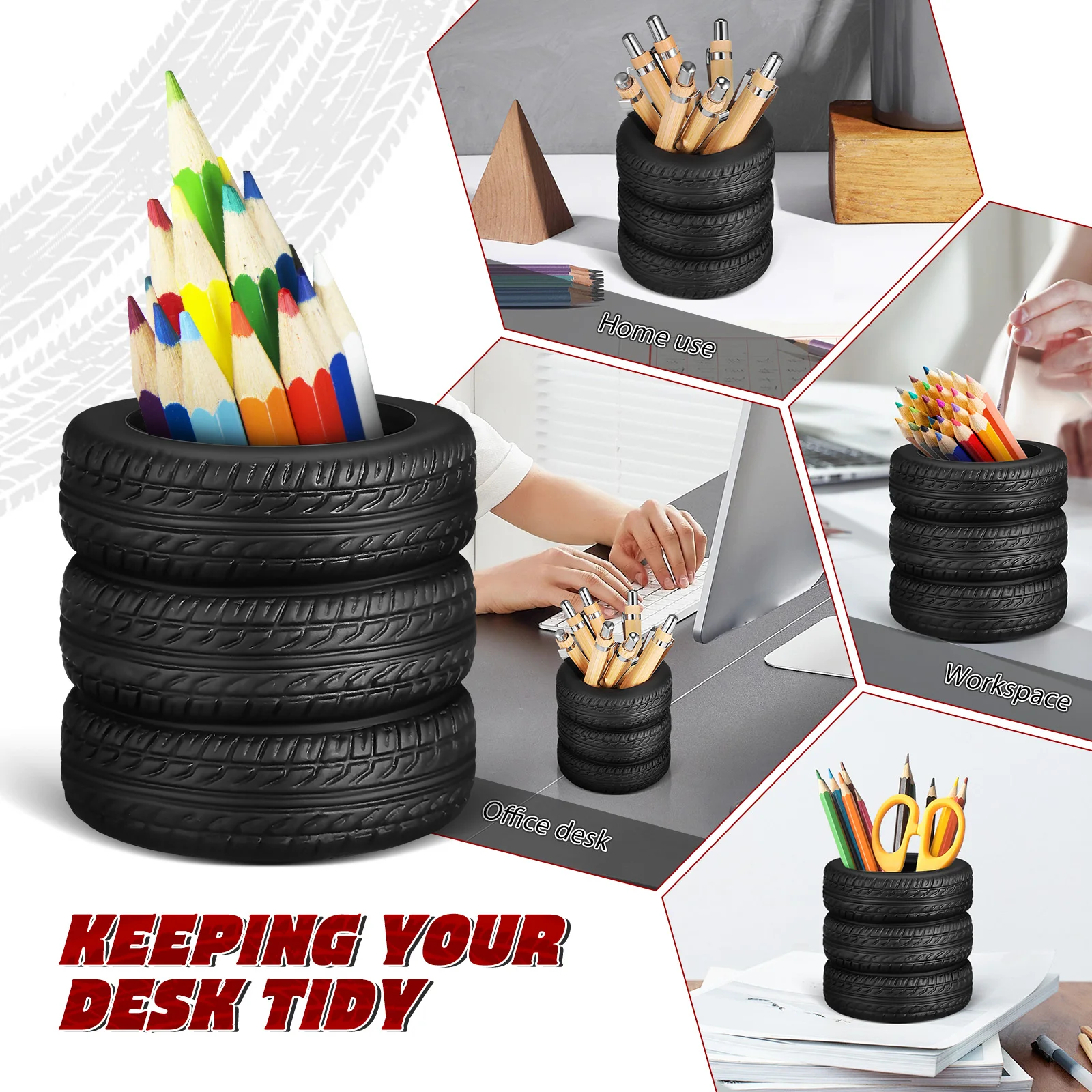 

Creative Tire shaped Pen Holder Tire Pencil Bucket Color Pencil Storage Bucket multiuse makeup Brush Organizer School Stationery