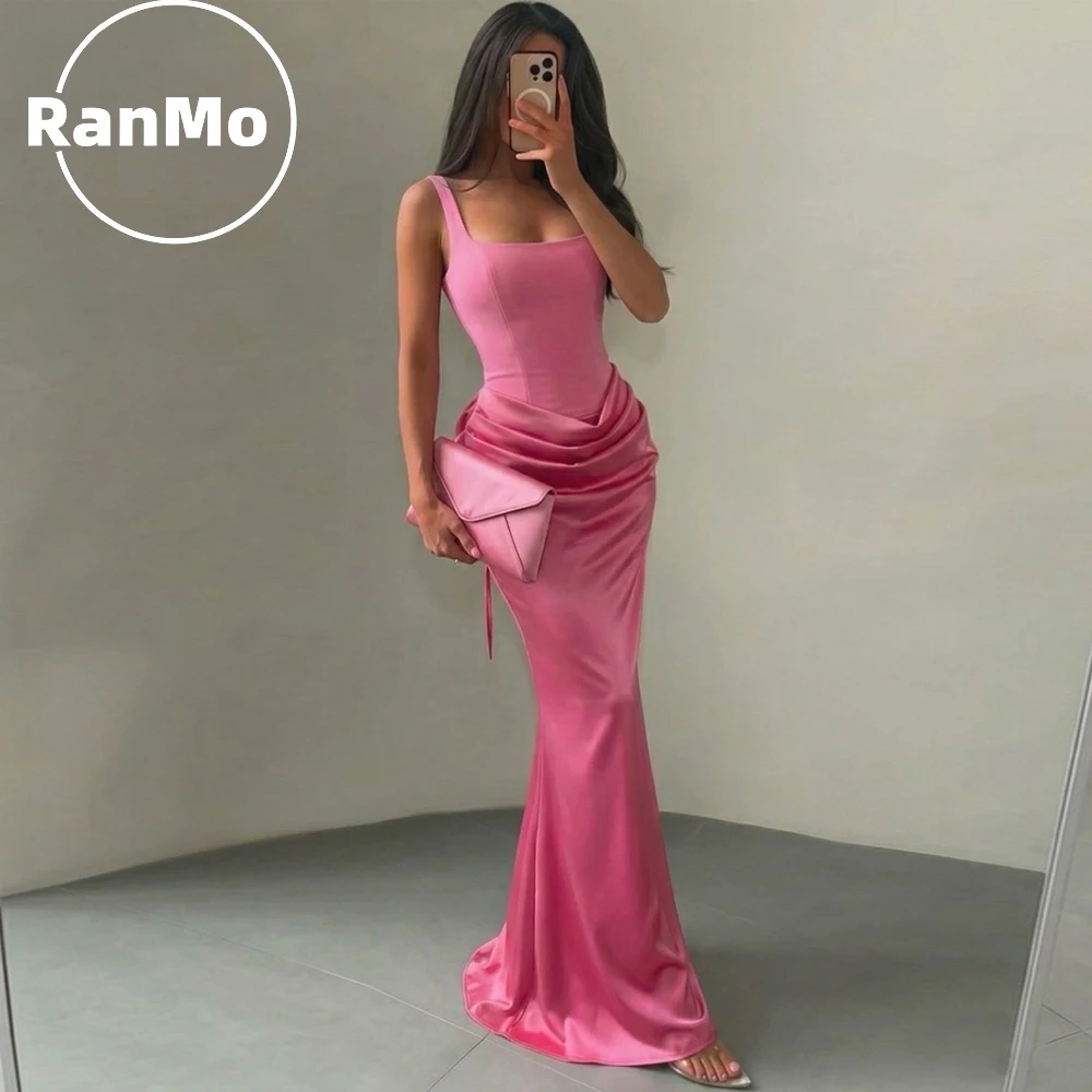 

Ranmo Elegant Sheath Spaghetti Strap Pink 2026 Evening Dress Pleat Evening Gown Pleat Floor Length Formal Party Dress Customized