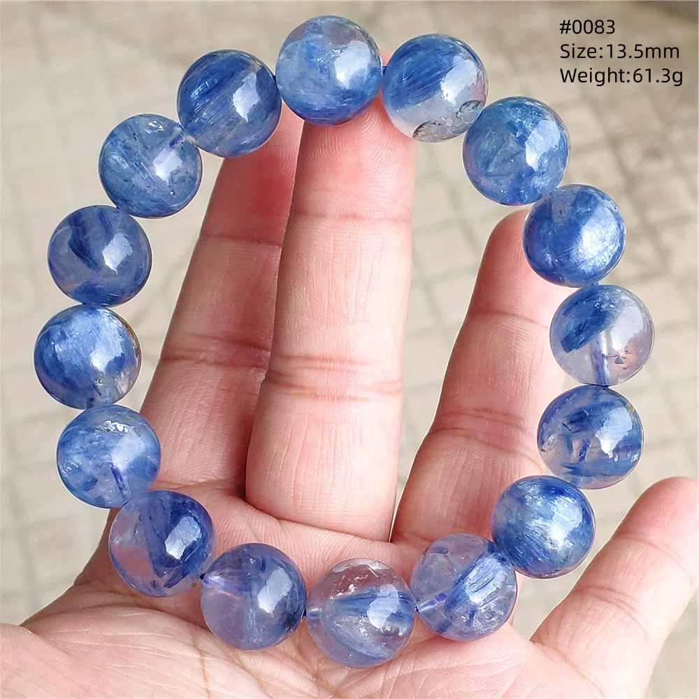 Natural Blue Kyanite Clear Round Beads Bracelet Women Men Rare Jewelry Cat Eye Clear Kyanite Beads Rare Stone AAAAA