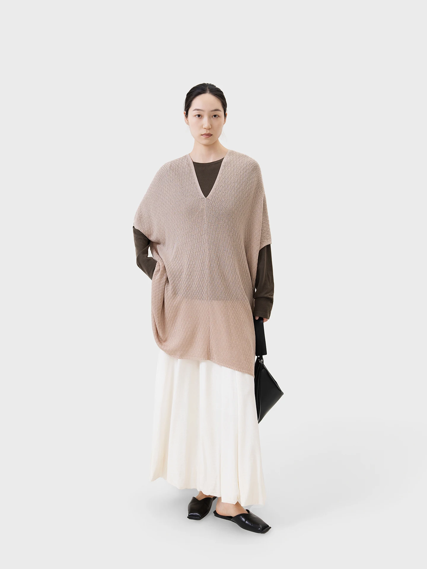 

Loose Batwing Sleeve Knitted Long Coat Seei Women's Comfortable Breathable V-Neck Mid-Length Casual Style Fashionable