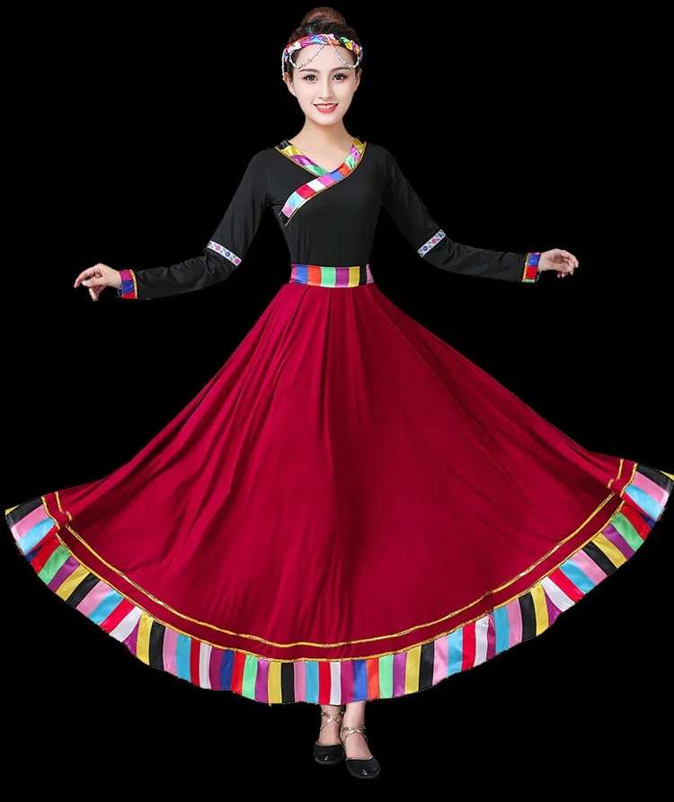 Traje tradicional chino para mujer, Ropa de baile de escenario, trajes folclóricos, actuación, Festival, traje tibetano, faldas largas, baile, nuevo