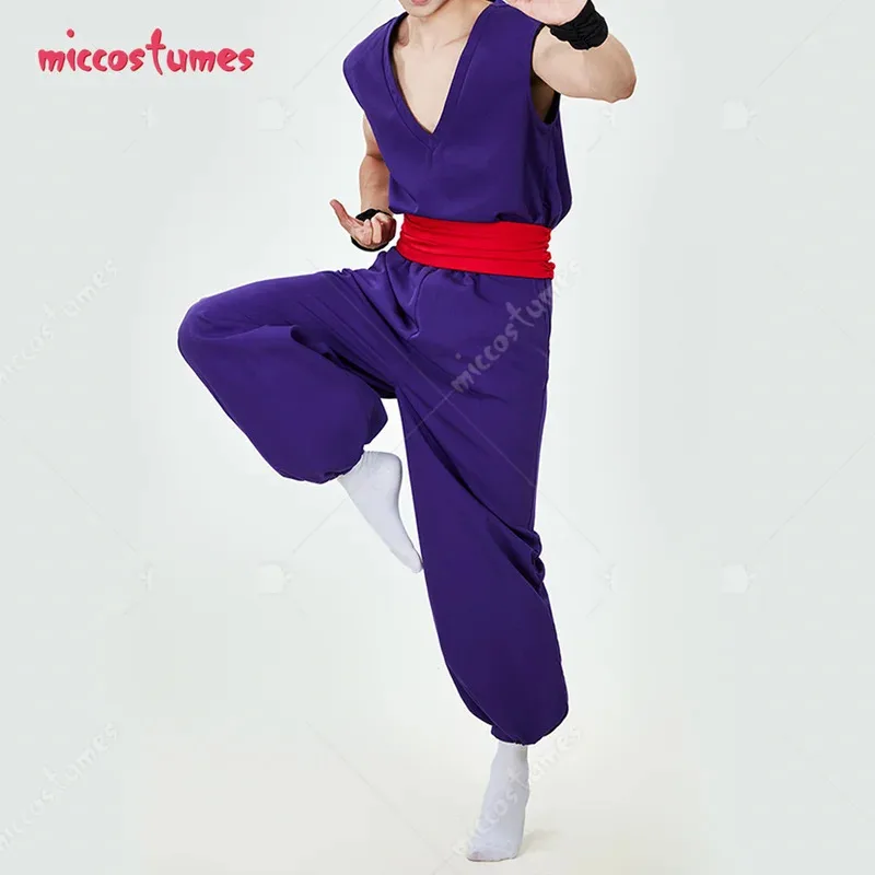 25COSHAIKYUU Men's Gohan Cosplay Costume Top and Pants Set with Belt and Wrist Guards
