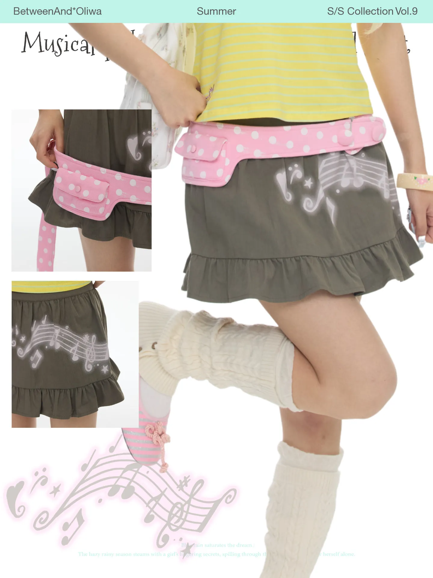 Summer coffee music note polka dot waist skirt women's thin skirt
