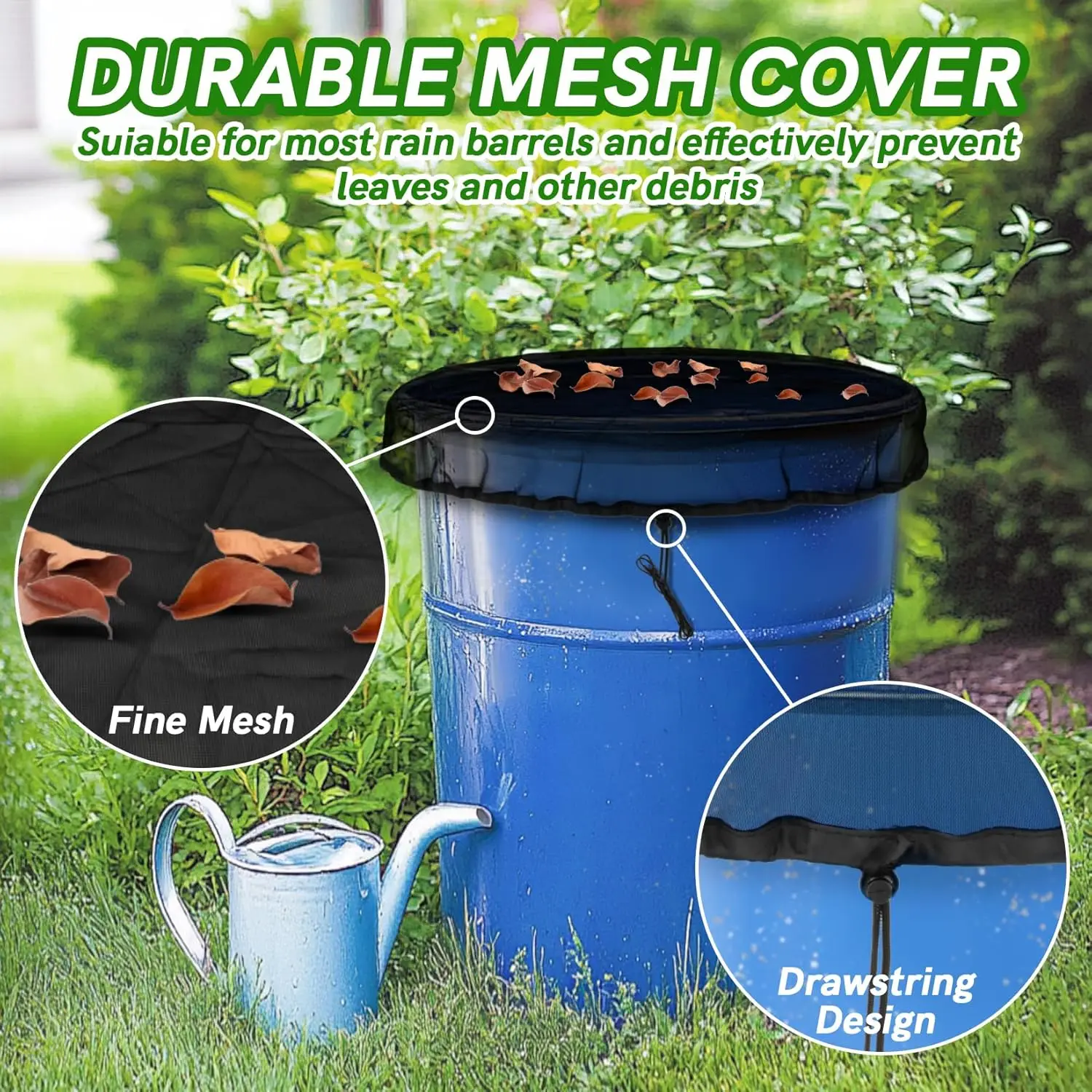 10pcs 60/100cm Rain Barrels Screen Bucket Cover,Water Collector Tank Net Cover,Rains Collection Bucket Netting with Drawstring