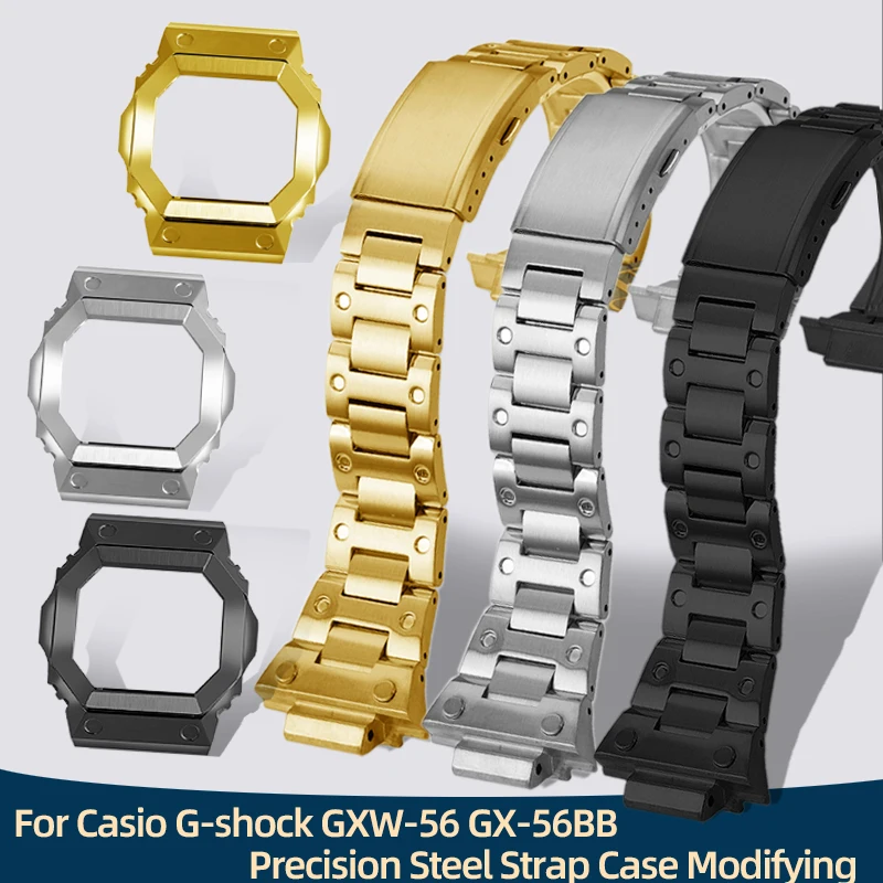 GX-56BB Modified Suit watchband For Casio G-SHOCK GXW-56 GX-56BB Stainless steel metal Bezel watch case + strap Repair Tool