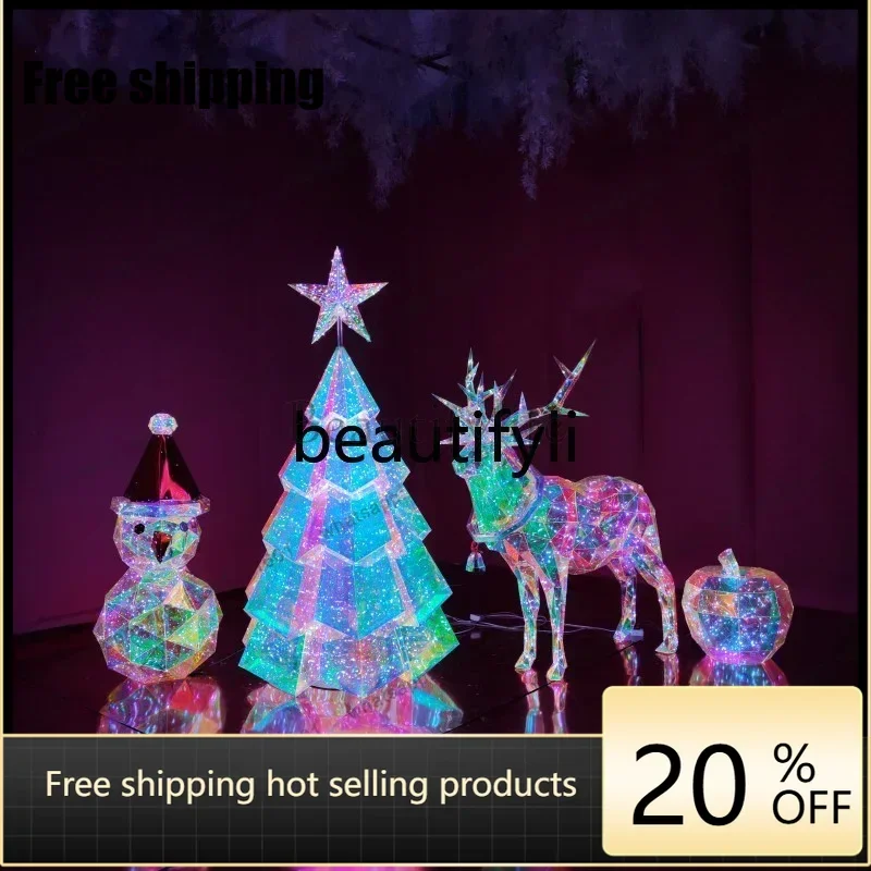 Factory Direct Symphony deer ornament luminous Santa deer pull cart decoration arrangement