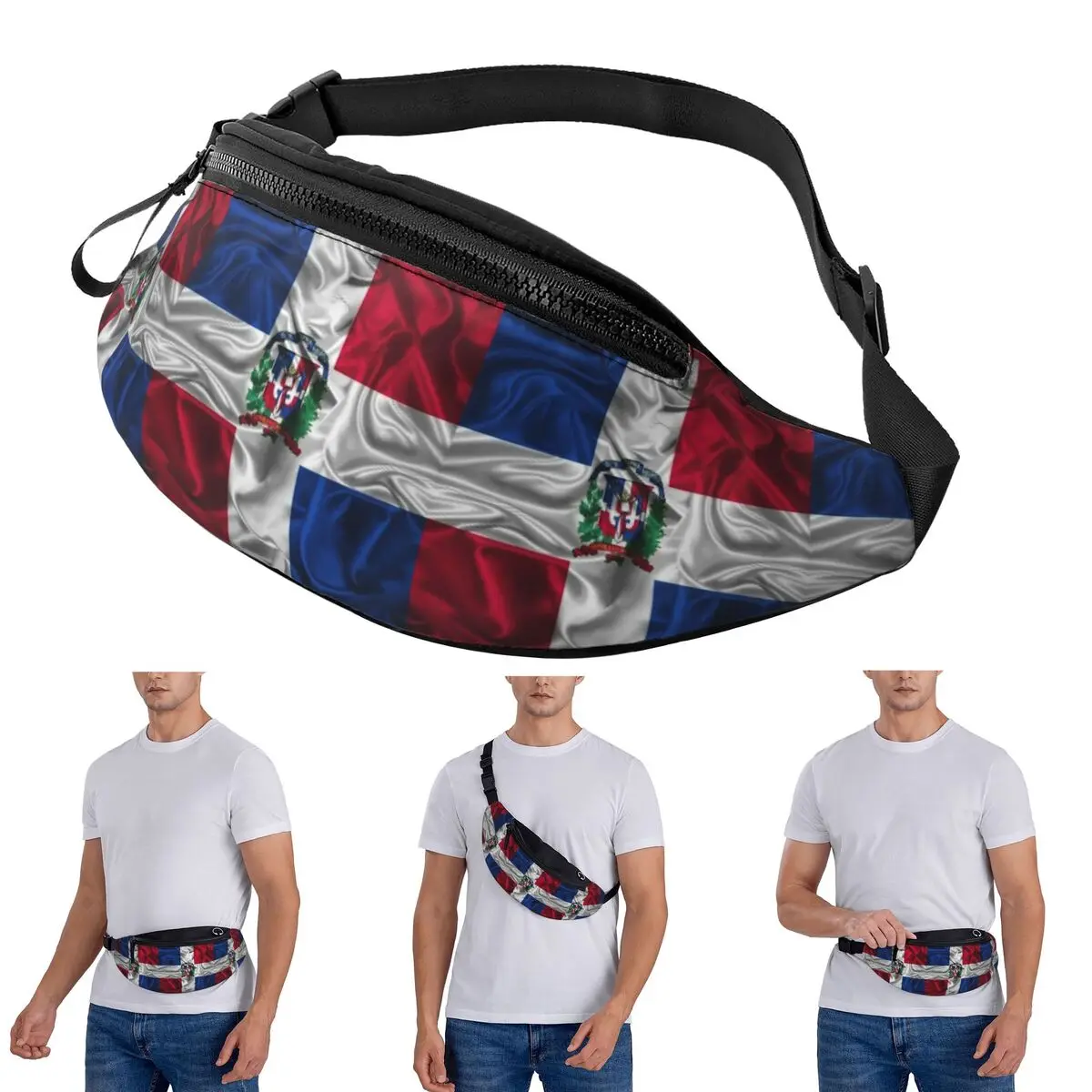 

Crossbody Waist Bag Dominican Republic Flag Men Women Fanny Pack Travel Running Money Phone Pouch