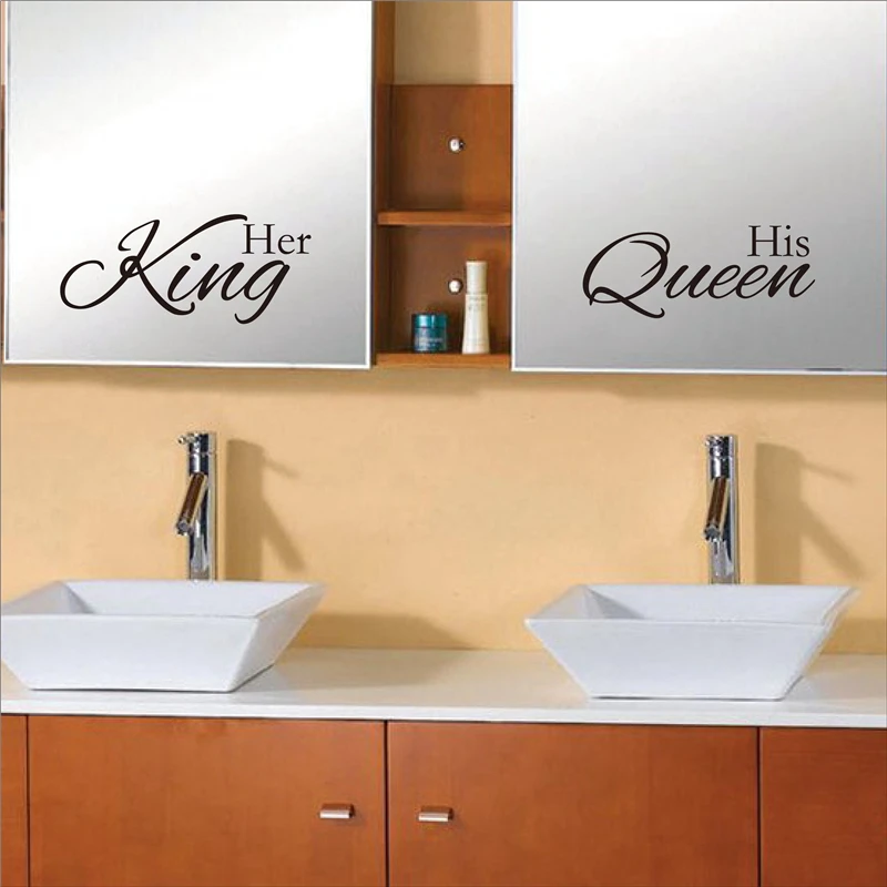 Her King His Queen Wall Sticker Master Bedroom Bathroom Vinyl Wall Decal Lovers Couple Husband Wife Decor Poster Art Murals