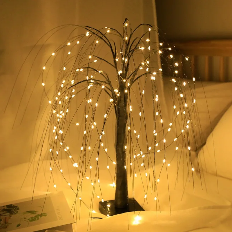 LED Fairy Lighted Weeping Willow Tree for Christmas Halloween Tabletop Tree Home Decor Bonsai Lit Tree for Party Bedroom Shelf