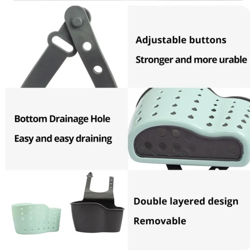 1Pc Sky Blue Creative Sink  And Drainage Rack Hanging Bag Kitchen Faucet Adjustable  And Hanging Basket Drain hair catcher