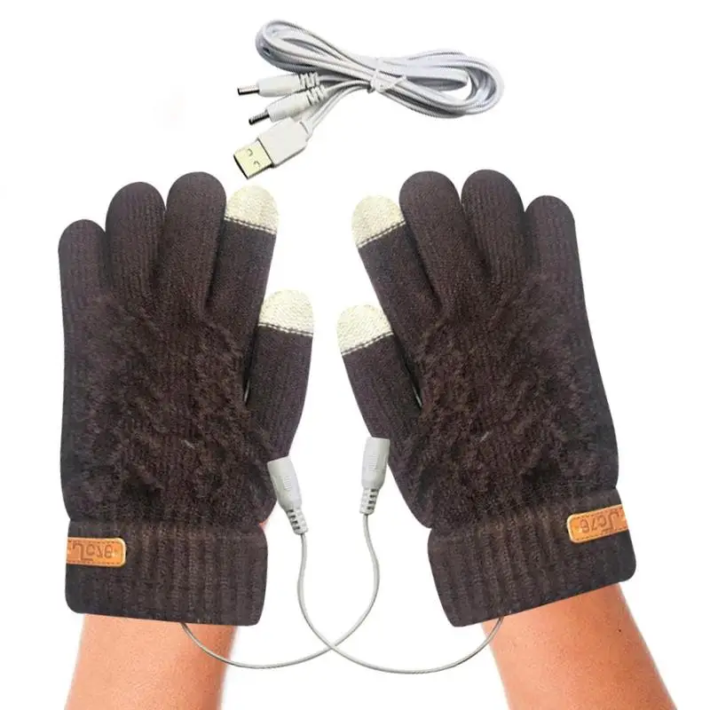 Electric Heated Gloves Full Hands Warmers 5 Fingers Knitted Touchscreen Gloves Winter Warm For Women Men Working Hiking Camping