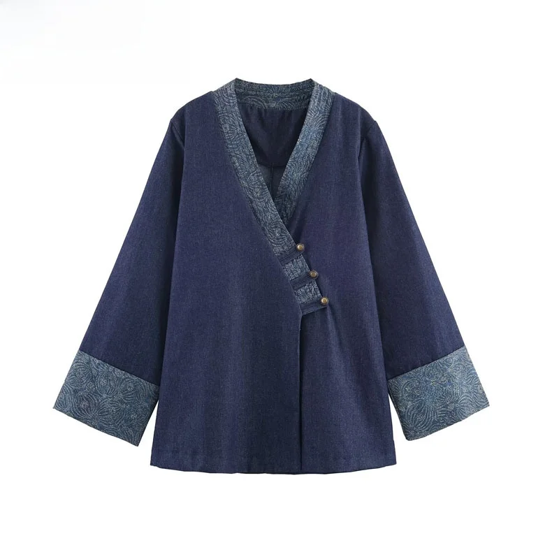 

ZBZR Autumn New Women's Loose Faionable V-ne Long Sve Color Blo Outerwear Polyester Fiber Warm Universal Coat