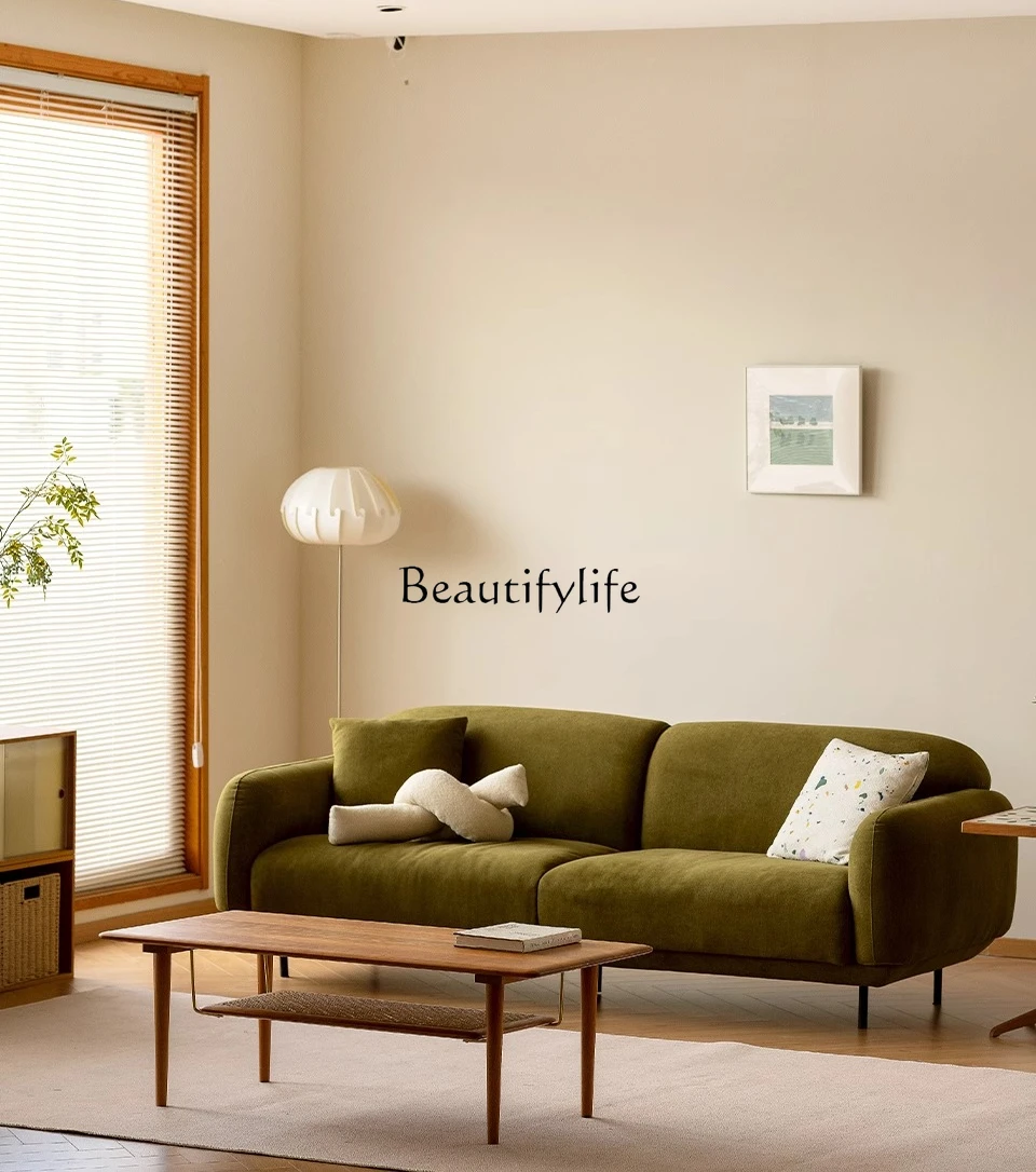 

Vanilla Sofa Nordic Japanese Retro Green Straight Fabric Three-Seater Sofa