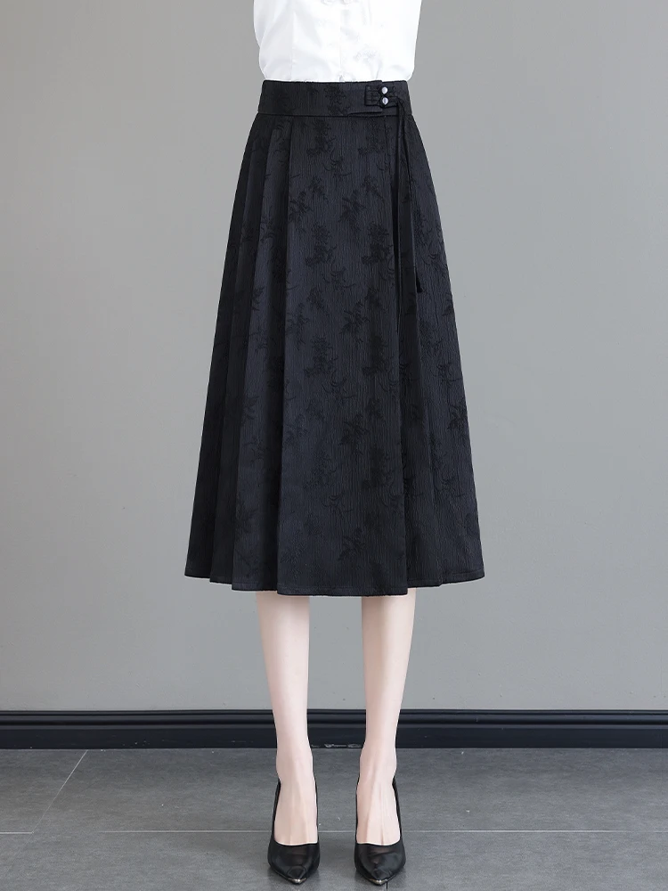 

Новая женская юбка миди А-силуэта в китайском стиле с высокой талией, весна-лето 2026, плиссированная юбка-миди с высокой талией