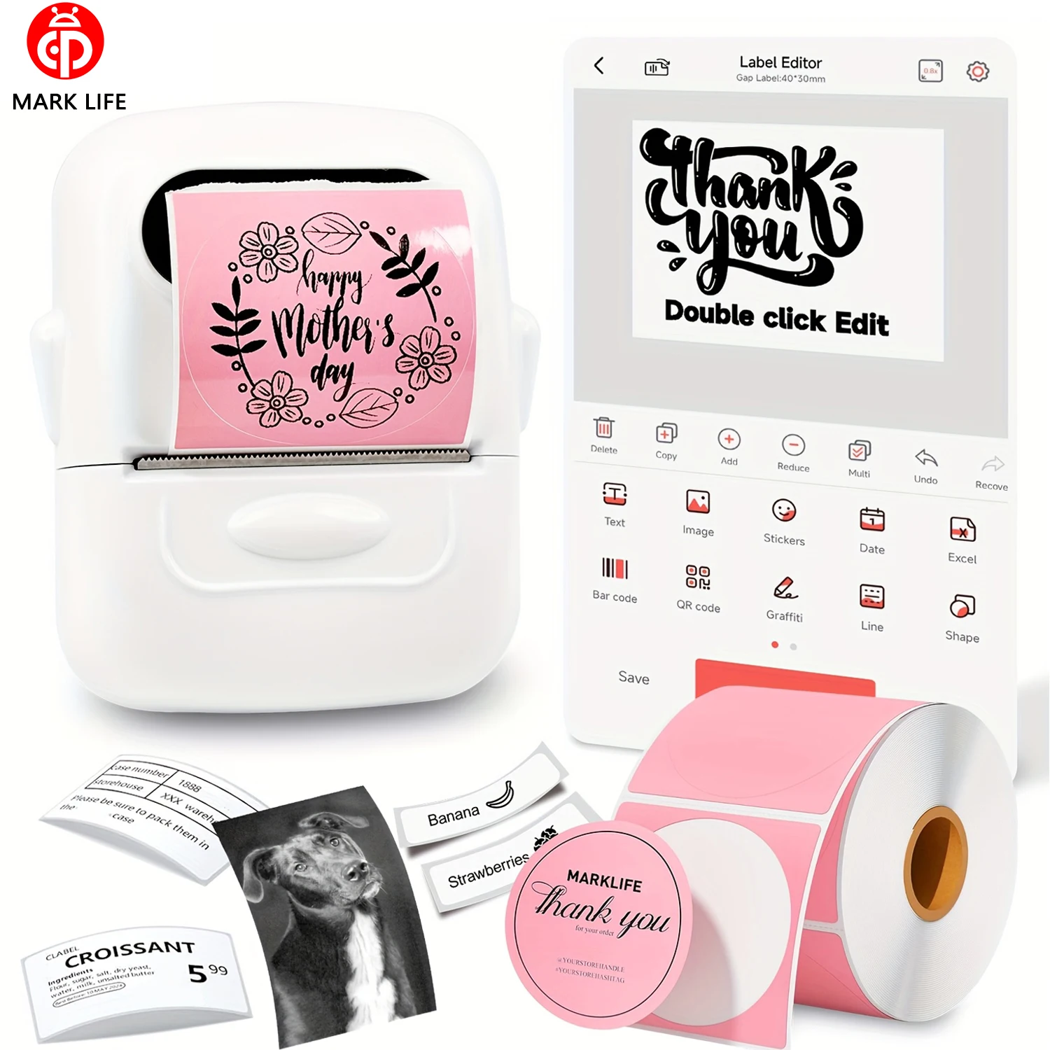 

Marklife P50 Label Printer Thermal Printer 12-50MM Wireless Sticker Labeller For Home/Office/School Adhesive Label Maker As B1