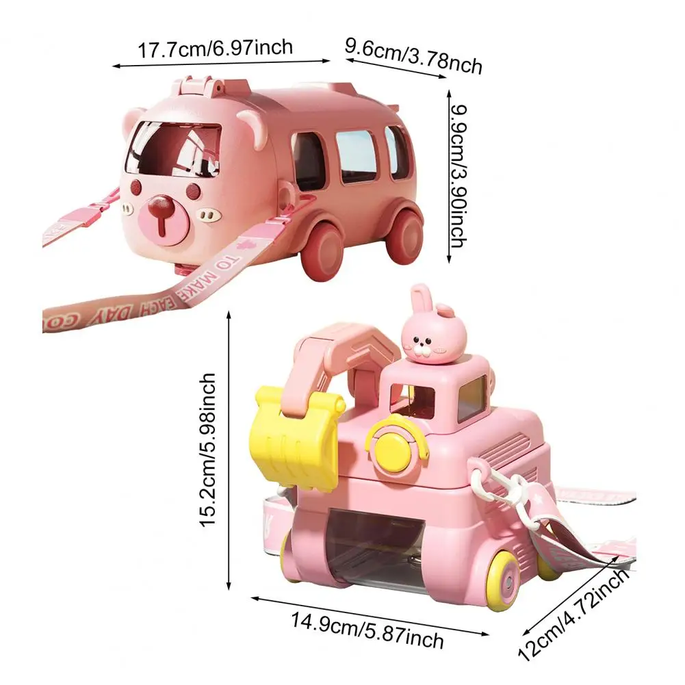 حاوية مياه للطعام، زجاجة مياه كرتونية مع حزام قابل للتعديل، كوب بقشة علوي مانع للتسرب لمتعة الأطفال في المدرسة #6