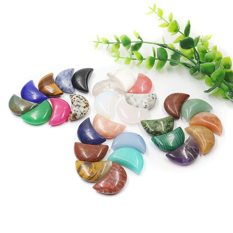 12pcs Hand Carved Quartz Moon Beads 30mm Crystal Healing Energy Chakra Protection Spiritual Home Decor Meditation Gift Ornament