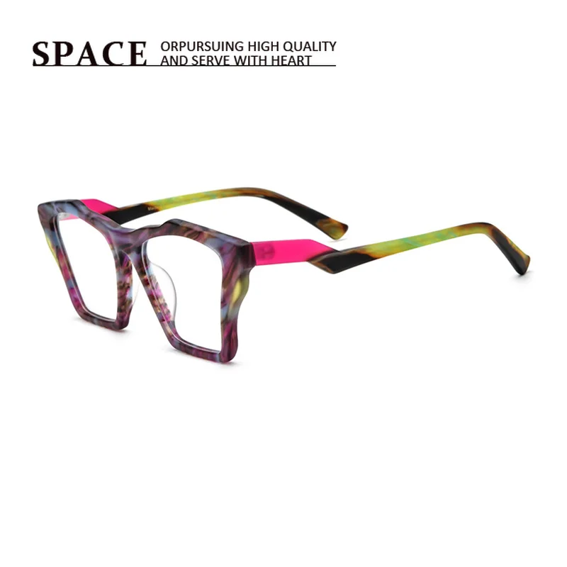 Multi Color Patchwork Cat Eye Acetate Glasses Frame Fashion Unisex Myopia Eyewear Anti Blue Light Optical Frames