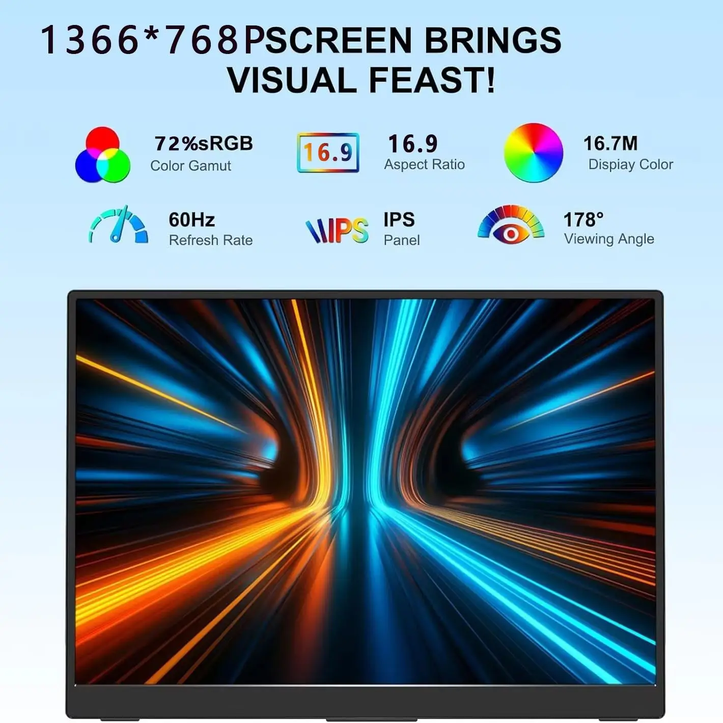 13.3 Inch 1366*768P HD Portable Monito TN Built-in Speakers Type-C Mini HDMI VESA Port For Laptop Phone PC Switch XBox PS4/5