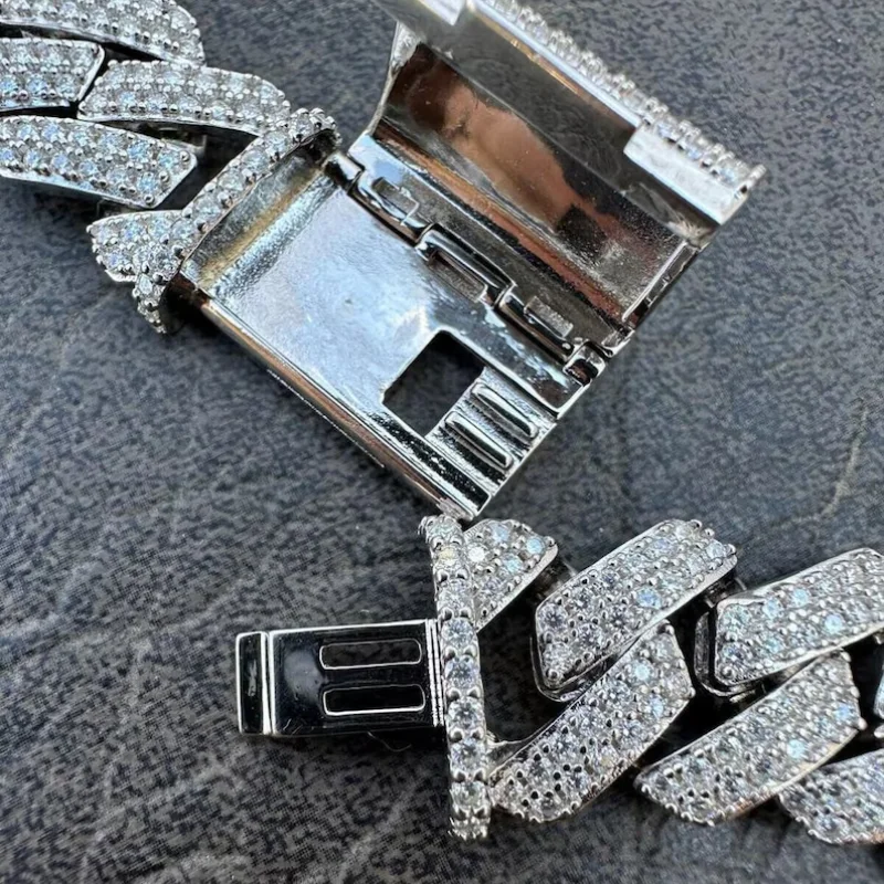 Quality Good Iced Out Hiphop 8mm 12mm 16mm 20mm Miami Cuban Necklace 925 Sterling Silver Sparkling Cuban Chain.