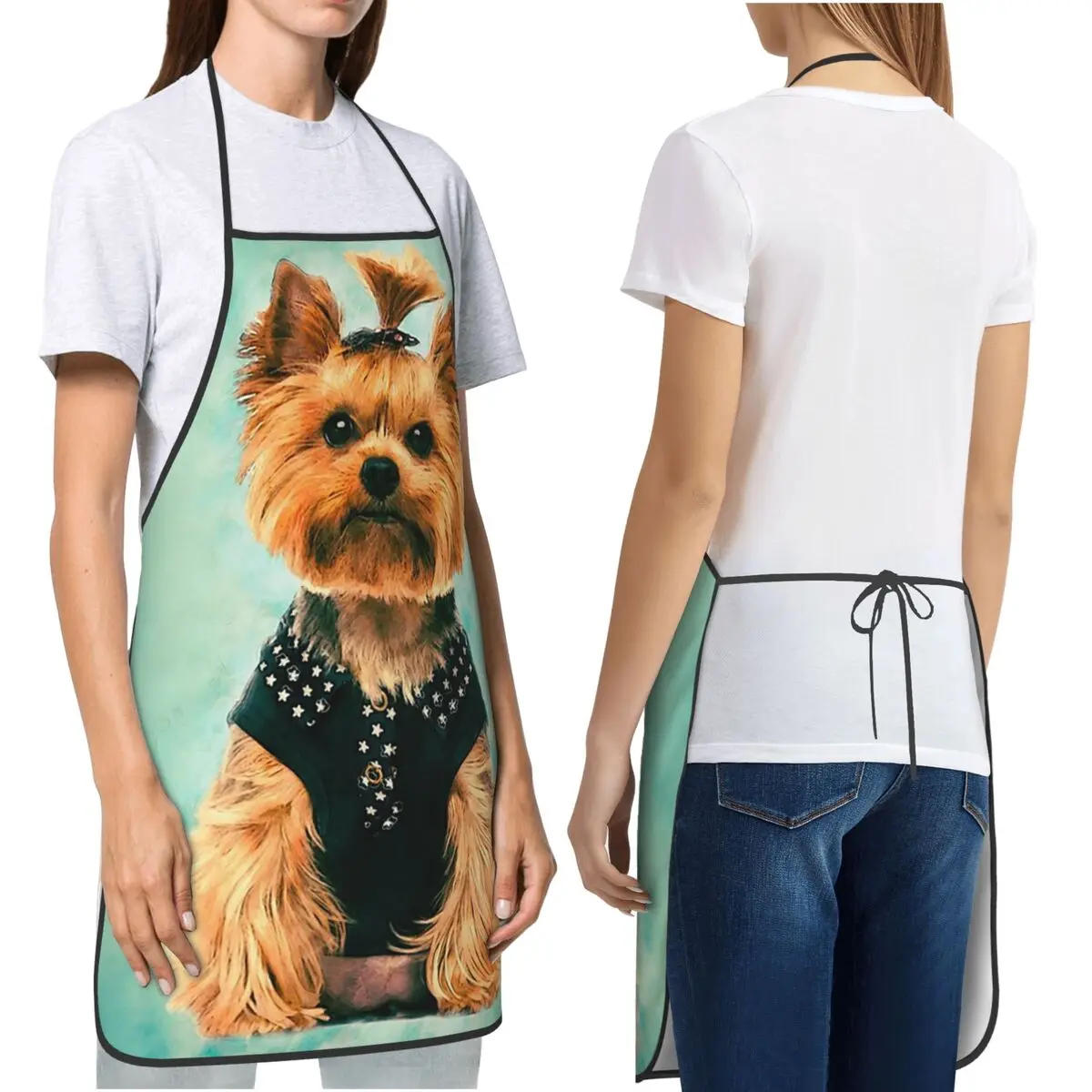 Plalahl Yorkshire Terrier Dog Apron Chef Cooking Cuisine Tablier Bib Kitchen Cleaning Pinafore for Women Men Painting
