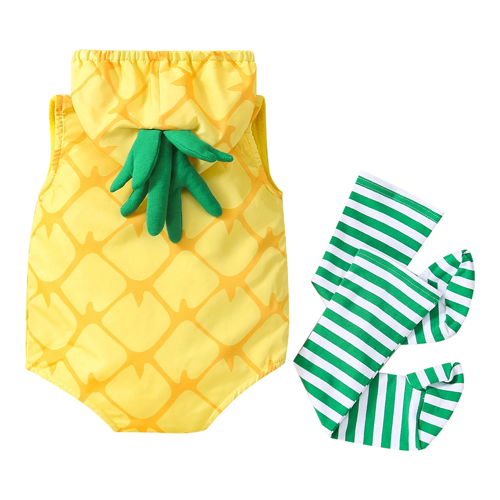 Baby Sleeveless Zipper Hooded Bodysuit with Warm Sock Cute Pineapple Avocado Rugby Cosplay Romper Photography Costume Daily Wear