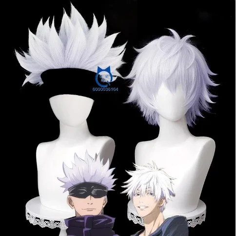 

High Quality Satoru Gojo Hot Cosplay Anime Jujjutsu Kaiisen Silver White Wig Heat Resistant Synthetic Hair for Party Comic Con