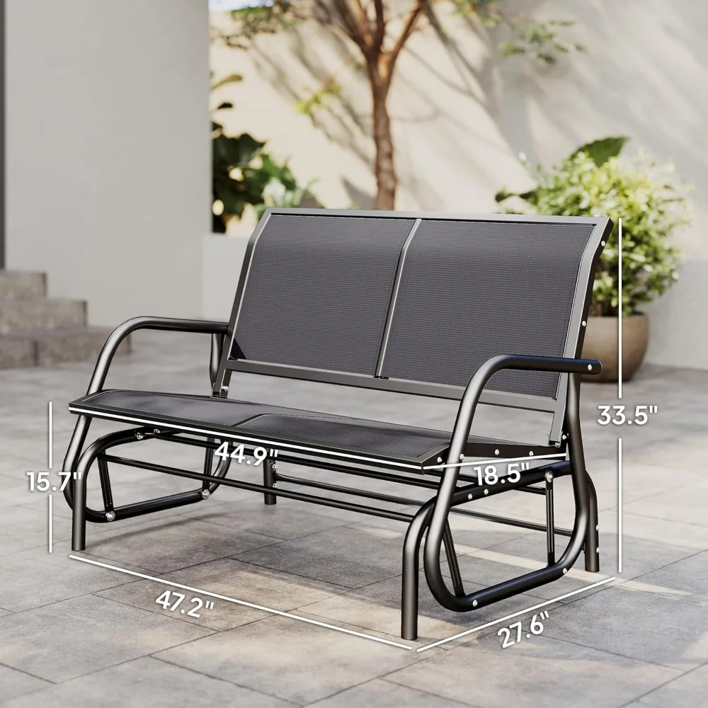 2-Person Outdoor Glider Bench, Patio Double Swing Rocking Chair Loveseat W/Powder Coated Steel Frame, Customized