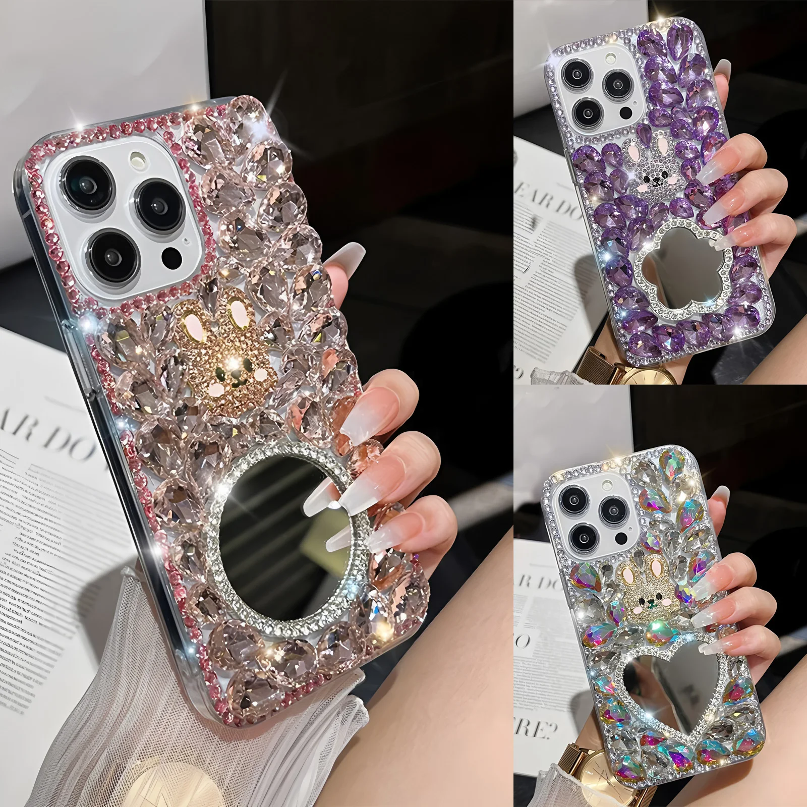 Luxury 3D Rabbit+Mirror Diamond Bling Phone Case For Samsung Galaxy A20 A30 A50 A70 A20S A21S A30S A50S A70S Cover