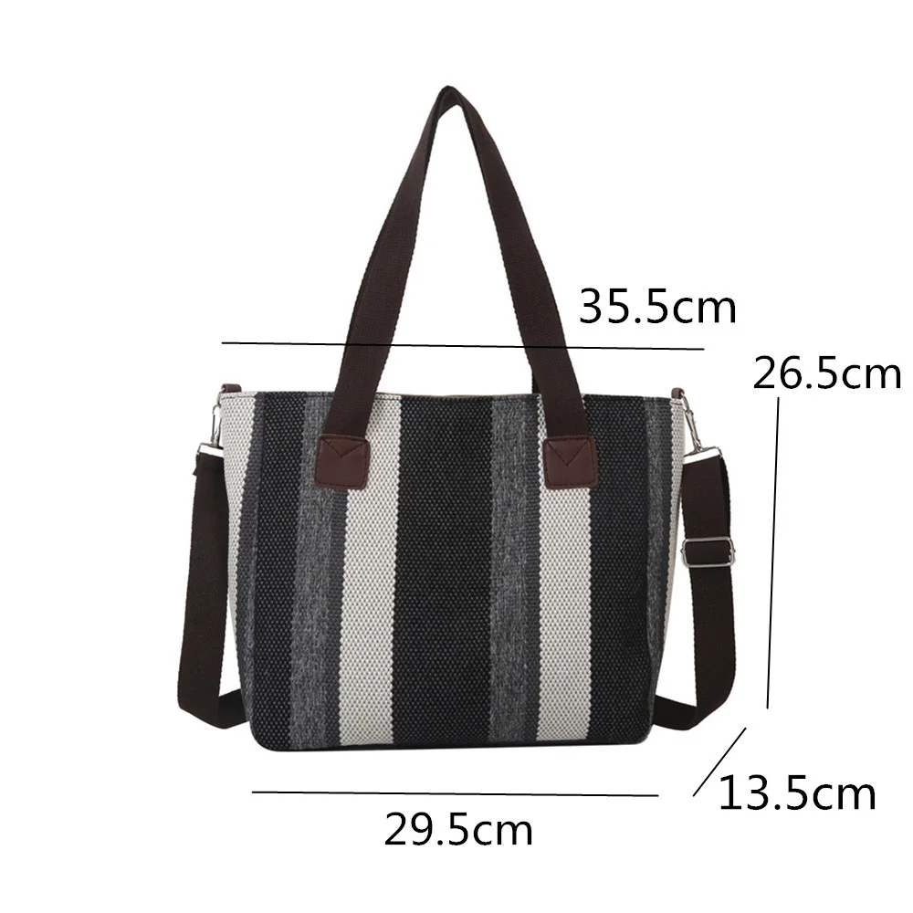 2024 Canvas Stripe Tote Bag Vintage Shoulder Crossbody Bags Large Small Size Versatile Women\'S Handbags Shopping Storage Handbag