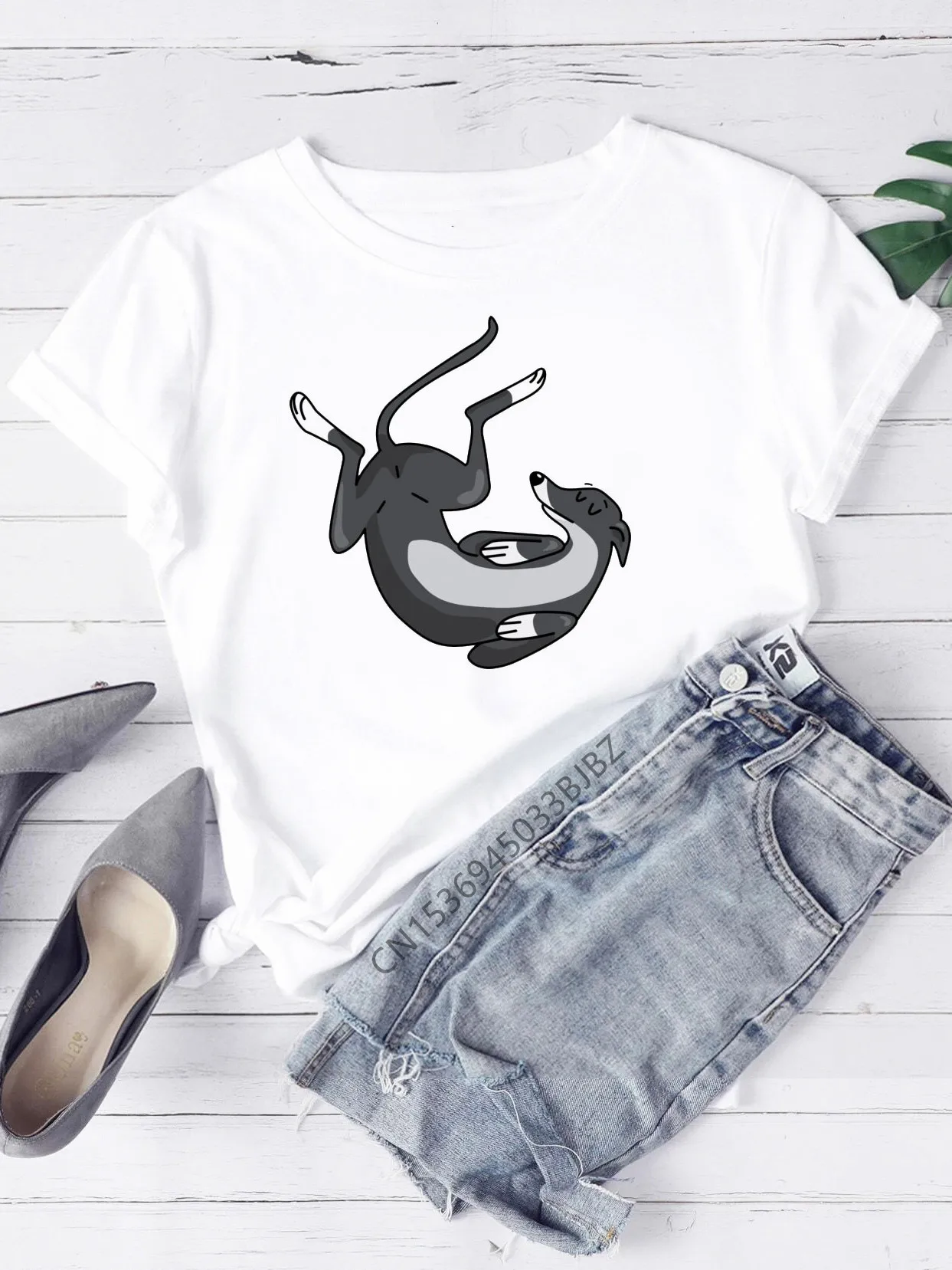 Greyhound Dog Women Funny Print Ladies T-shirt Girl Y2K Basis O-collar White Shirt Short