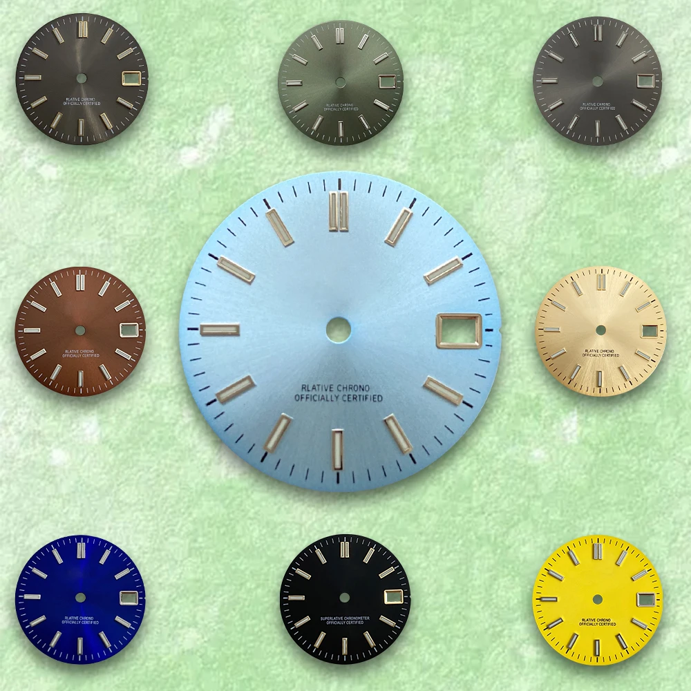 

Blue/gray/green Sunburst 28.5mm S Logo Dial Suitable For NH35/NH36/4R/7S Japanese Automatic Movement Watch Green Luminous