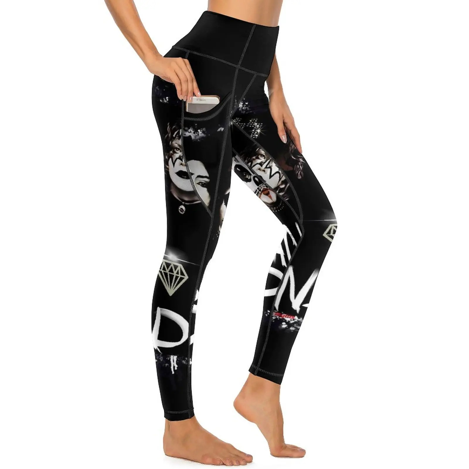 Kuss Band Leggings sexy Vintage Fan Kunst Fitness Gym Yoga Hose hohe Taille Stretch Sport Strumpfhose mit Taschen elegante Leggins