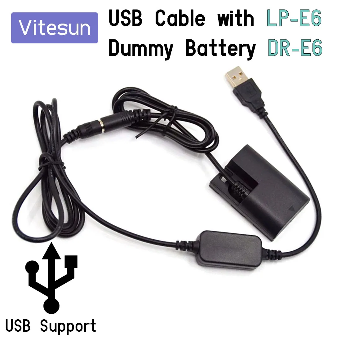 Power Bank 5V USB Cable Adapter + LP-E6 Dummy Battery DR-E6 ACK-E6 for Canon EOS 5D Mark II III 5D2 5D3 6D 7D 60D SLR Camera