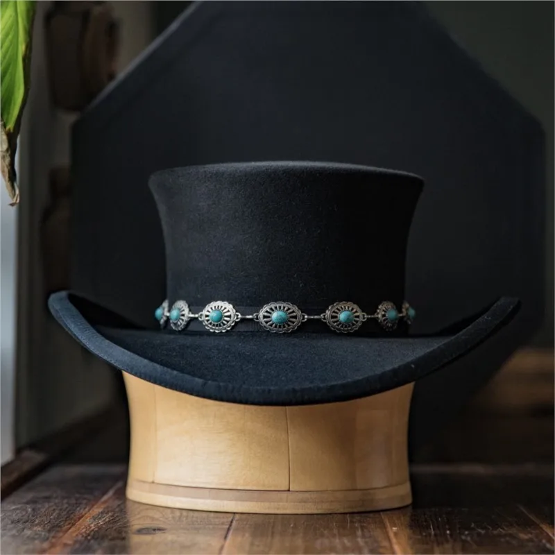 Black flat-topped felt hat solid-colored