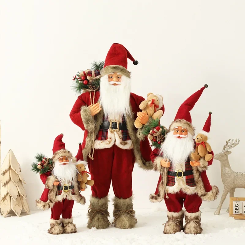 Santa Claus decorates Christmas dolls in the hotel shopping center scene layout.