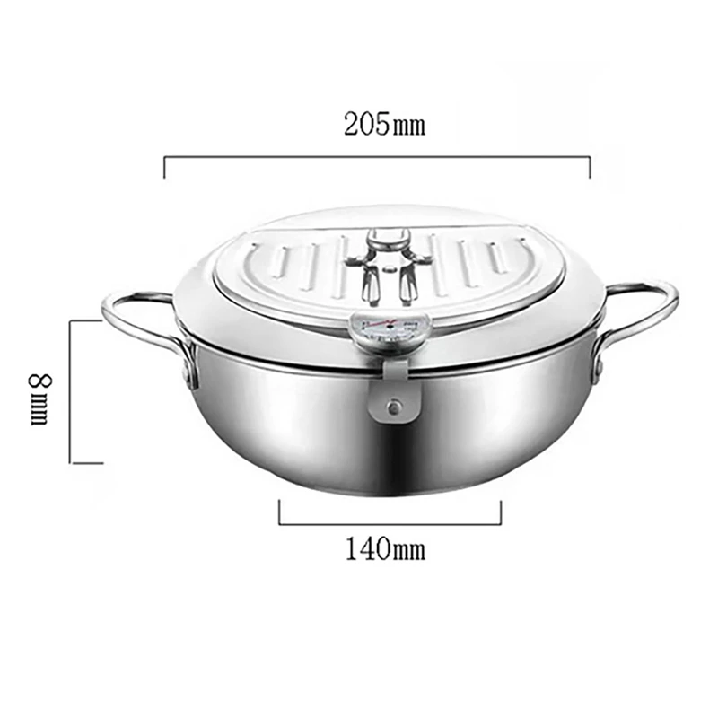 Frying Pans 304 Stainless Steel Pot Japanese Deep Fryer Kitchen Deep Frying Pot Temperature Control Without Oil Cookware