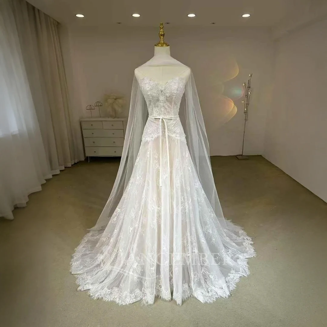 

Customized Removable Sleeves Sequin White Wedding Dress 2025 A-line Sweep Train Back Lace Up Bridal Gown Vestidos de novia