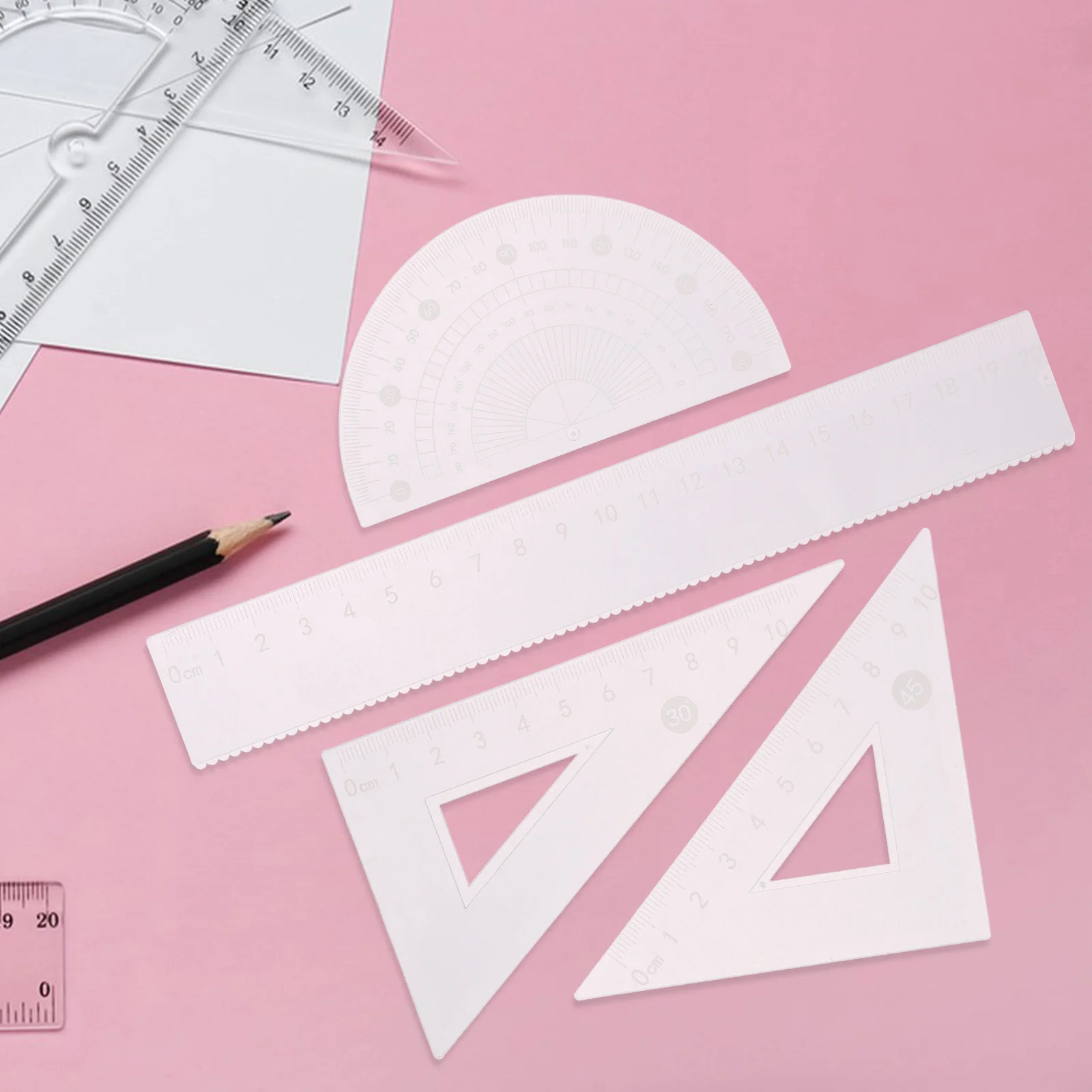 1Set Plastic Clear Ruler Triangular Scale Protractor Math Drawing Measuring Tool for School Office Art Architecture Projects