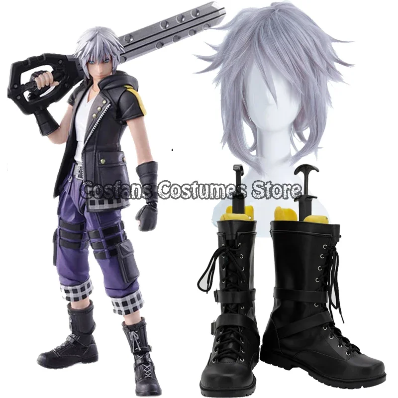 Kingdom Hearts 3 Riku Cosplay shoes Boots Custom Made Halloween Carnival Adult Men Boots KINGDOM HEARTS 3 Riku Gray Hair cap UY6