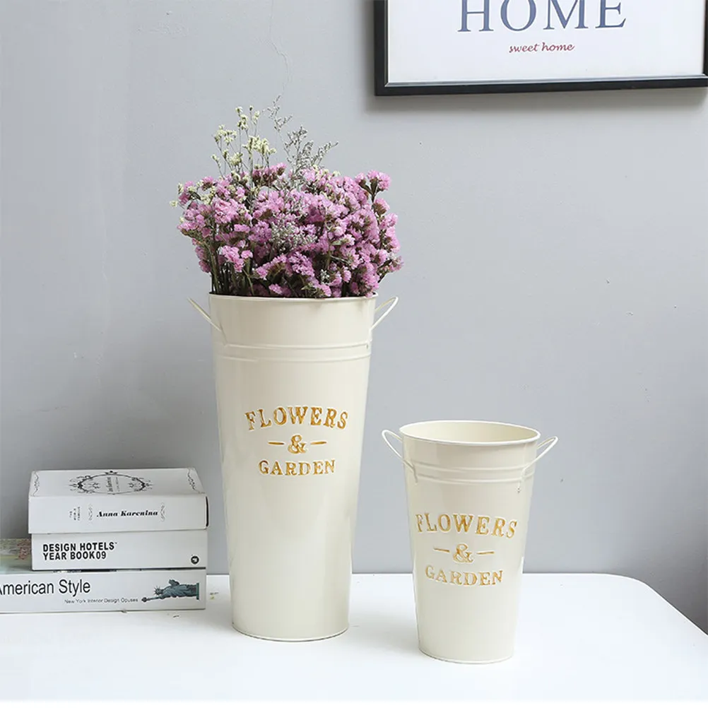 1Pcs 35Cm Retro Iron Flower Bucket Vintage Floral Pot for Succulents Herbs Wedding Home Office Decor Hanging Wall Desk Plant