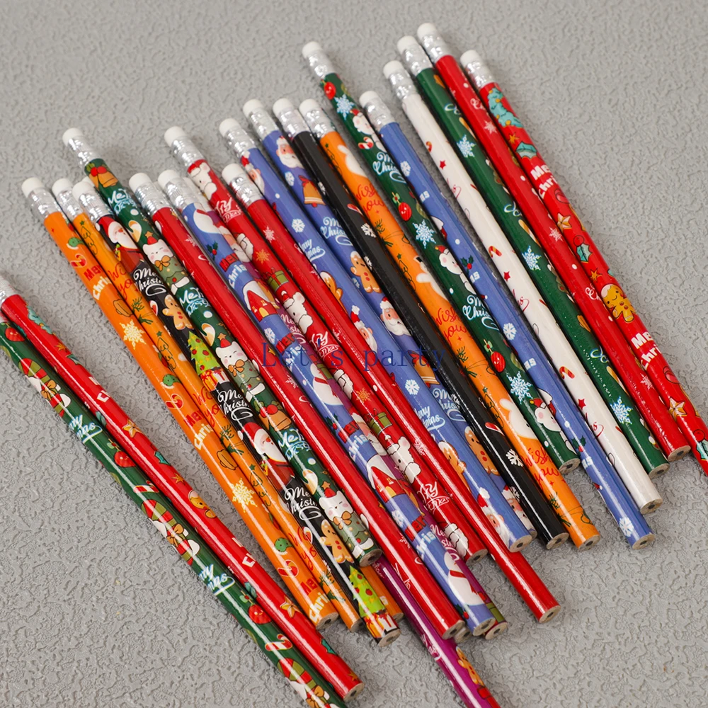 24Pcs Cartoon Santa Claus Snowman HB Writing Painting Pencils for Kids Birthday Party Favors Pinata Christmas Stationery Prizes