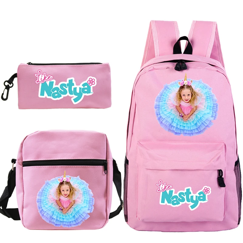 3 pezzi Set come Nastya Prints zaino borsa a tracolla astuccio per matite borse da scuola modello ragazza carina borse per Laptop Bookbag per ragazze portatili