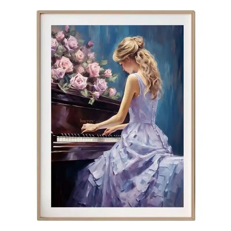 11CT The girl plays the piano Embroidery DIY Chinese Style Printed Kits Cross Stitch Thread Needlework Sets Home Decor Crafts