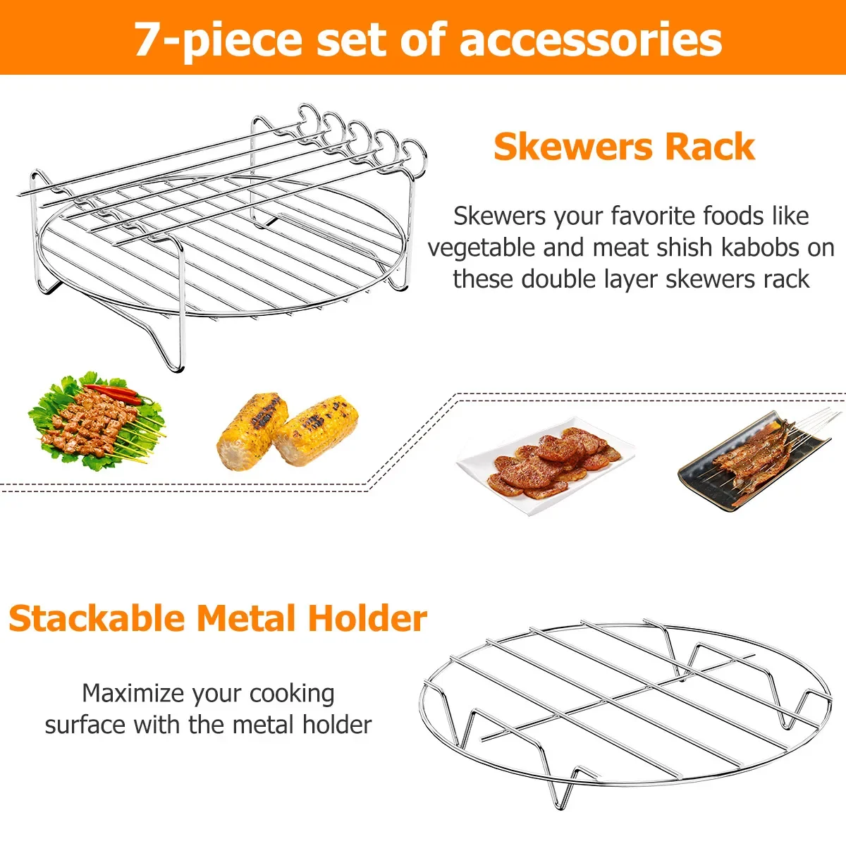 Air Fryer Stainless Steel Rack Tray&Steaming Racks Air Fryer Tools Baking Pan BBQ Gril Baking Cooker Accessories Cooking Tools