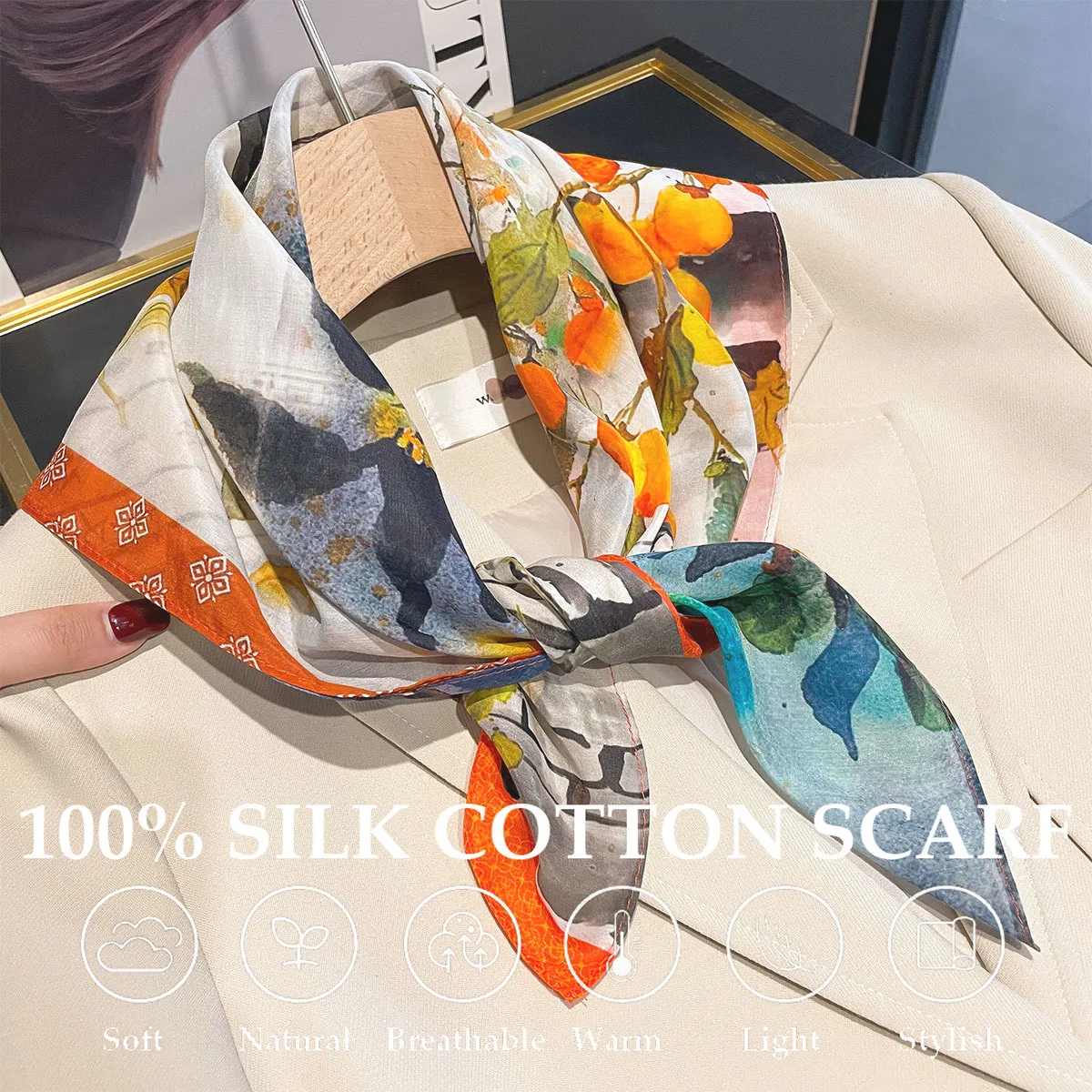 

Новый шарф из 100% натурального шелка, роскошные маленькие квадратные шарфы с принтом, тонкая шея, модный солнцезащитный платок для женщин, шаль, пончо