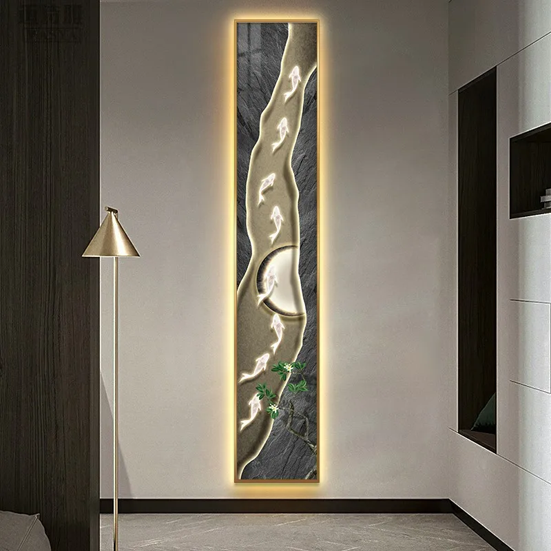 Imagem -04 - Moderno Nove Peixes Imagem Luminescente Pintura Interior Led Lâmpada de Parede para Sala Estar Corredor Sala Jantar Decoração Suspensão