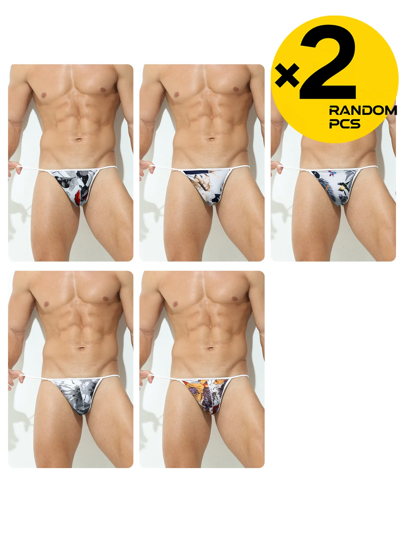 2025 low-rise trendy men side hollow cartoon printing breathable U-convex trend high-fork pants thong 2/3/4PCS S M L XL