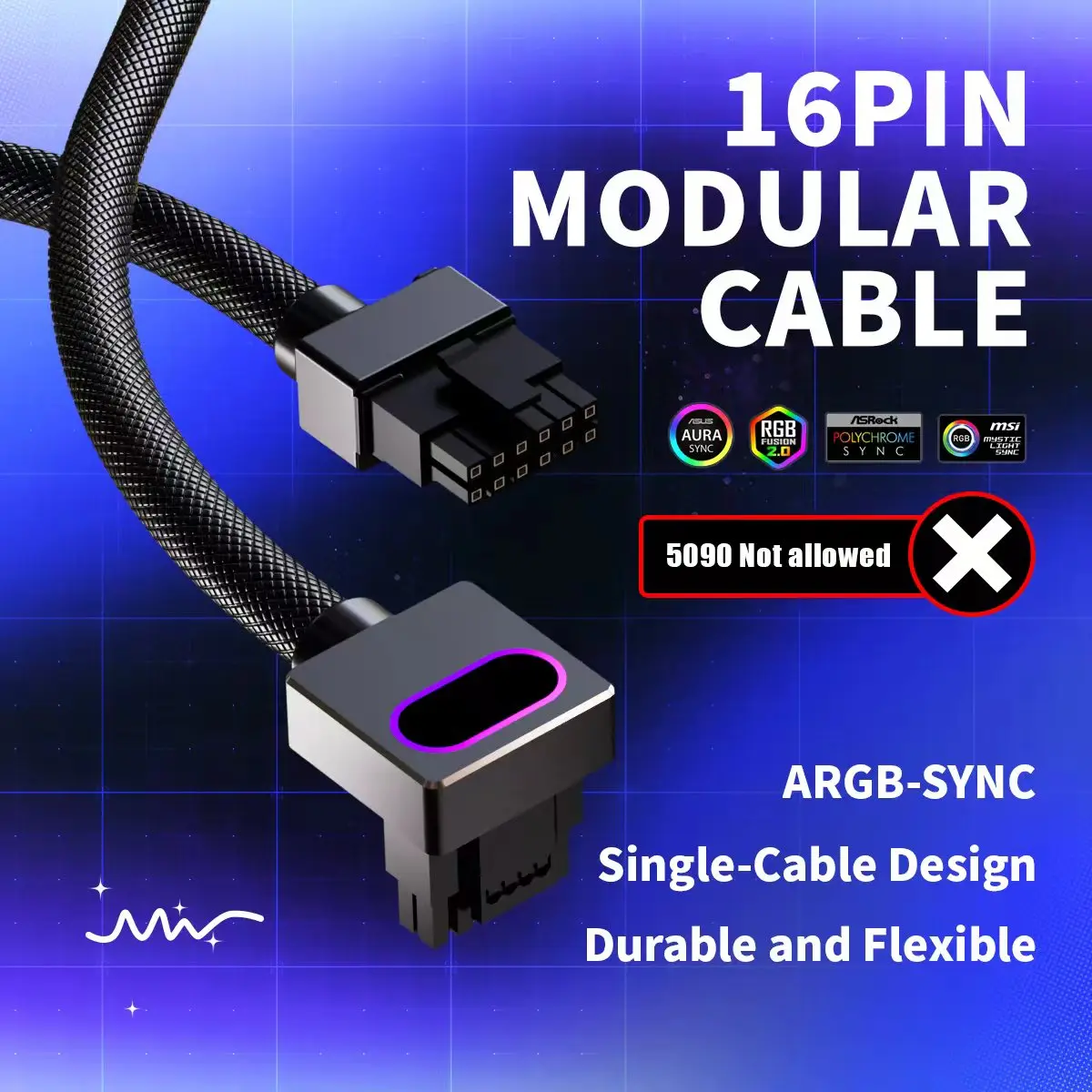 

AIJS GPU16PIN Modular Cable,12VHPWR ARGB with 5V 3Pin,18AWG 90° Right-Angle Male to Male Design, 5090 / 3070 is Not Applicable