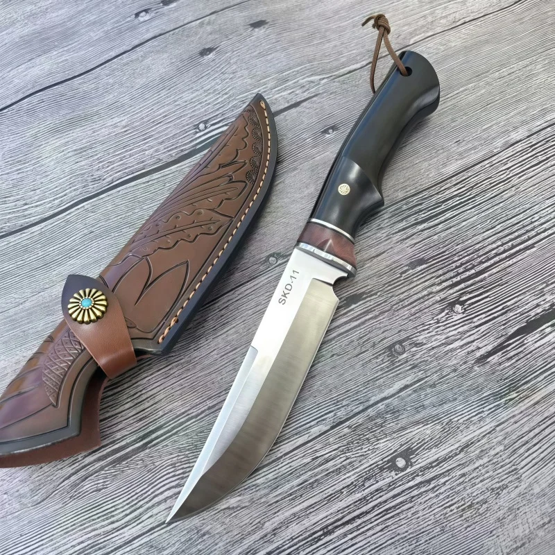 

Outdoor Knife - Hunting Camping Fruit Knife Survival Tool with Sheath Premium Damascus EU Legal EDC Knife 12cm - Non-LockSteel